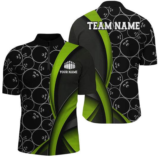 Custom Bowling Polo Shirts, Custom Green Bowling Team Shirts For Men And Women, Bowling Ball Tournament Jerseys