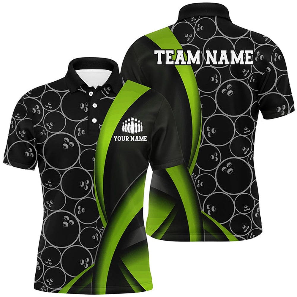 Custom Bowling Polo Shirts, Custom Green Bowling Team Shirts For Men And Women, Bowling Ball Tournament Jerseys