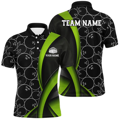 Custom Bowling Polo Shirts, Custom Green Bowling Team Shirts For Men And Women, Bowling Ball Tournament Jerseys