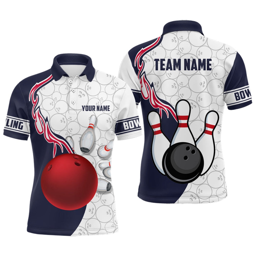 Custom Bowling Polo Shirts, Custom Men Bowling Polo Shirts Bowling Ball And Pins Team League Bowling Jerseys Outfit