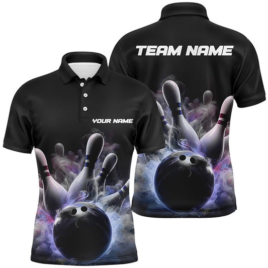Custom Bowling Polo Shirts, Custom Men Bowling Polo Shirts Smoke Bowling Team Jerseys Strike Bowling Shirts