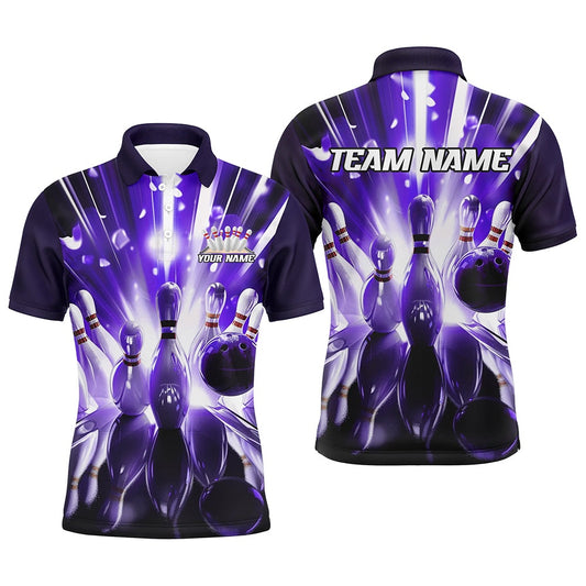 Custom Bowling Polo Shirts, Custom Multicolor Bowling Ball And Pins Bowlers Shirts For Men And Women, Bowling League Style Shirts For Team