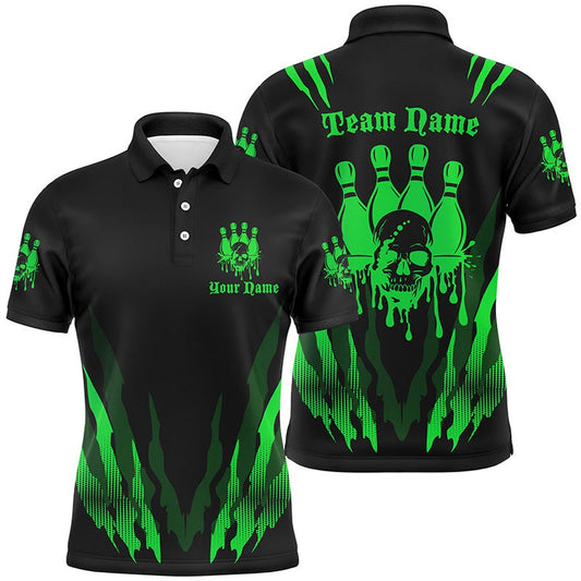 Custom Bowling Polo Shirts, Custom Multicolor Bowling Skull Tattoo Shirt For Bowling Team, Bowling League Bowlers Outfits
