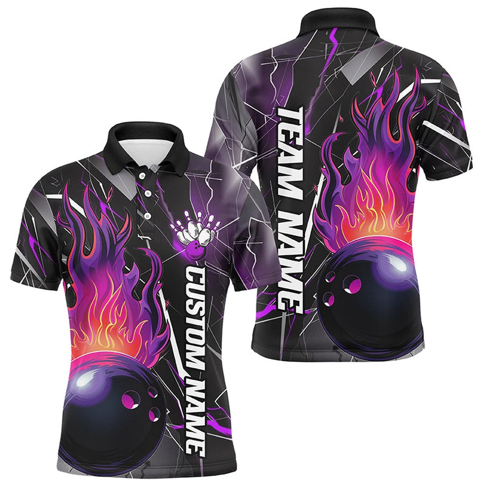 Custom Bowling Polo Shirts, Custom Multicolor Flame Bowling Ball Team Bowling Shirts For Men And Women, Bowling Tournament Jerseys For Bowlers