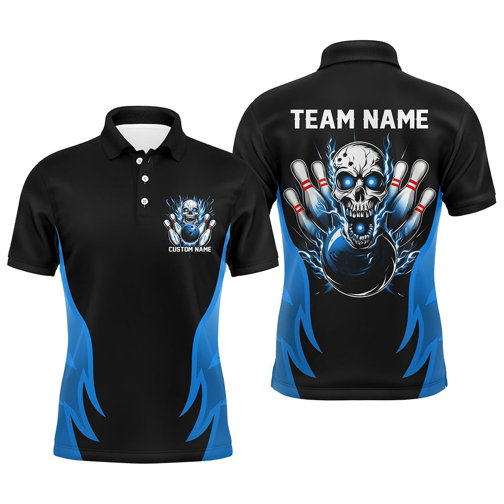 Custom Bowling Polo Shirts, Custom Multicolor Flame Skull Bowling Shirts For Team, Bowlers Outfit Bowling Jerseys For Men And Women