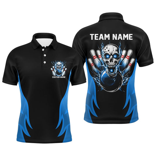 Custom Bowling Polo Shirts, Custom Multicolor Flame Skull Bowling Shirts For Team, Bowlers Outfit Bowling Jerseys For Men And Women