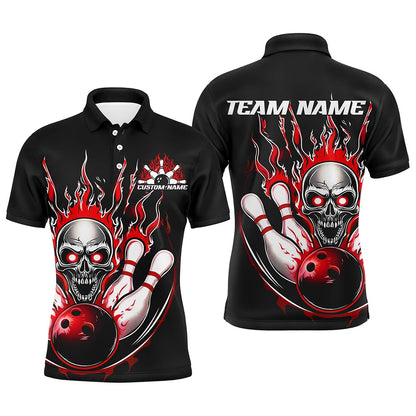 Custom Bowling Polo Shirts, Custom Multicolor Flame Skull Bowling Team Shirts For Men And Women, Flaming Bowling Jerseys Bowlers Outfit