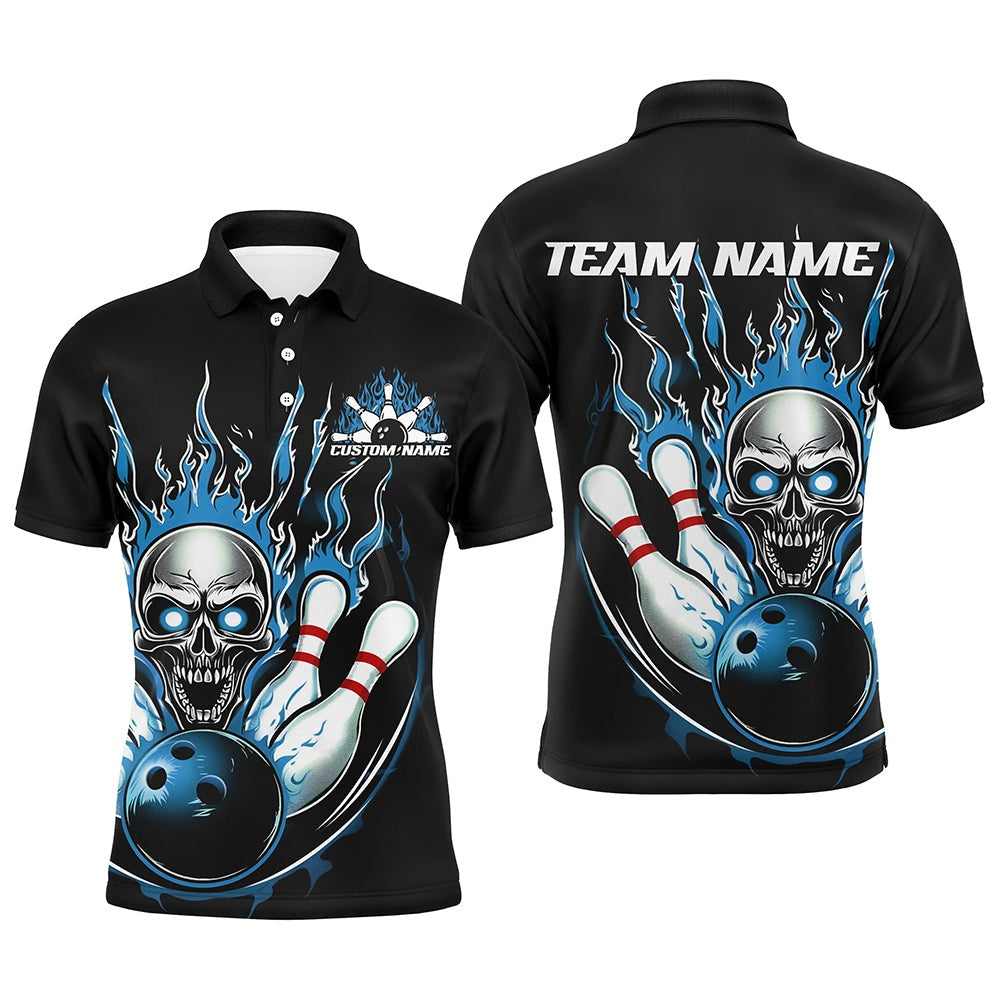 Custom Bowling Polo Shirts, Custom Multicolor Flame Skull Bowling Team Shirts For Men And Women, Flaming Bowling Jerseys Bowlers Outfit