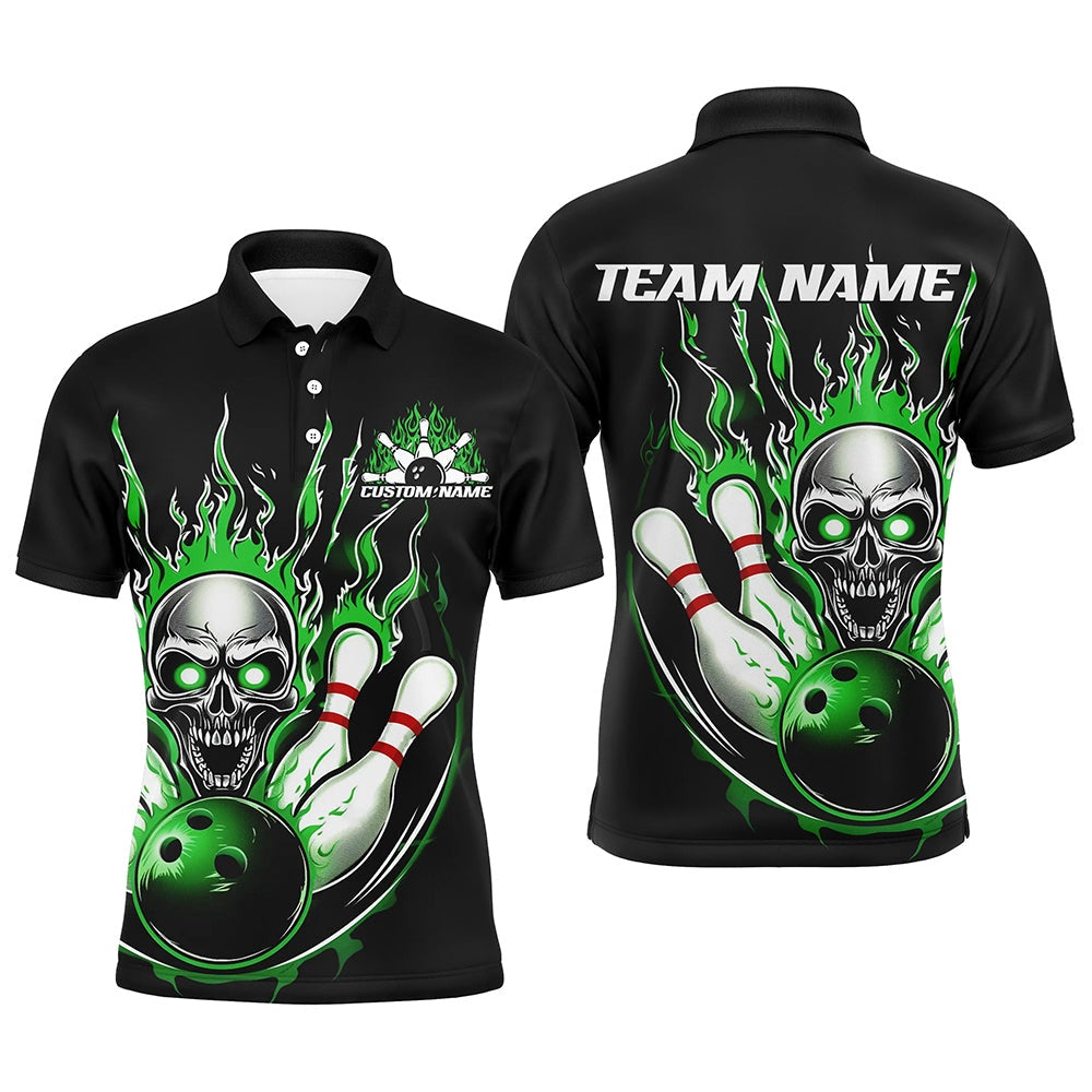 Custom Bowling Polo Shirts, Custom Multicolor Flame Skull Bowling Team Shirts For Men And Women, Flaming Bowling Jerseys Bowlers Outfit
