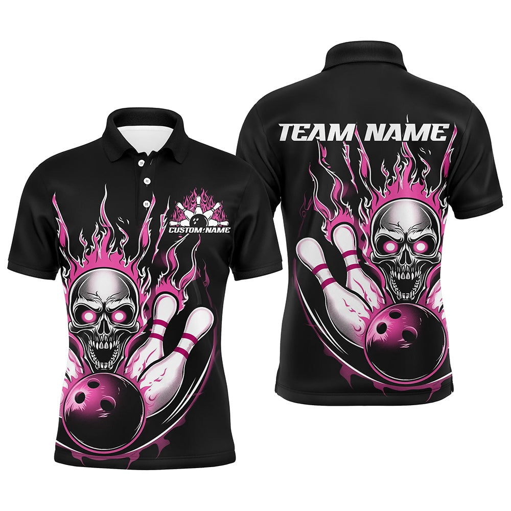 Custom Bowling Polo Shirts, Custom Multicolor Flame Skull Bowling Team Shirts For Men And Women, Flaming Bowling Jerseys Bowlers Outfit