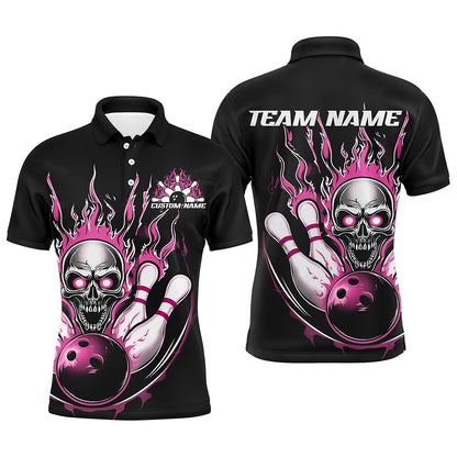 Custom Bowling Polo Shirts, Custom Multicolor Flame Skull Bowling Team Shirts For Men And Women, Flaming Bowling Jerseys Bowlers Outfit
