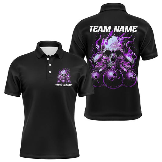 Custom Bowling Polo Shirts, Custom Multicolor Flame Skull Unisex Bowling Team Shirts, Strike Bowling League Team Jerseys