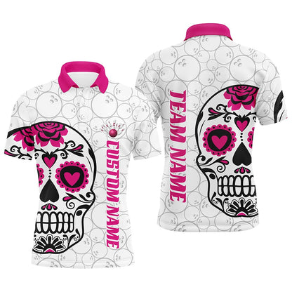 Custom Bowling Polo Shirts, Custom Multicolor Sugar Skull Tattoo Bowling Shirts For Men And Women, Custom Bowling Tournament Team Shirts