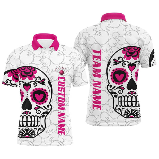 Custom Bowling Polo Shirts, Custom Multicolor Sugar Skull Tattoo Bowling Shirts For Men And Women, Custom Bowling Tournament Team Shirts