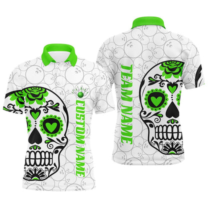 Custom Bowling Polo Shirts, Custom Multicolor Sugar Skull Tattoo Bowling Shirts For Men And Women, Custom Bowling Tournament Team Shirts