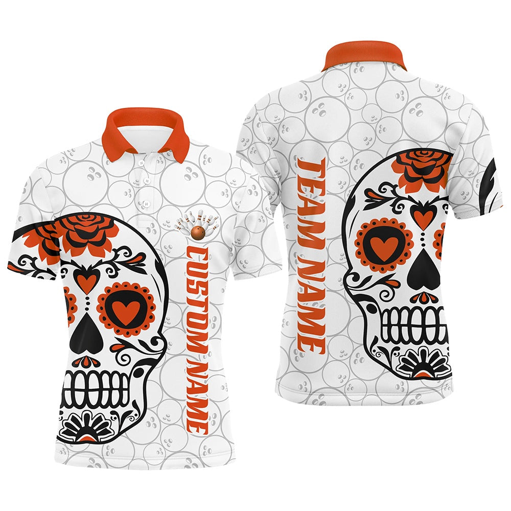 Custom Bowling Polo Shirts, Custom Multicolor Sugar Skull Tattoo Bowling Shirts For Men And Women, Custom Bowling Tournament Team Shirts