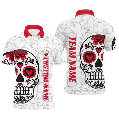 Custom Bowling Polo Shirts, Custom Multicolor Sugar Skull Tattoo Bowling Shirts For Men And Women, Custom Bowling Tournament Team Shirts