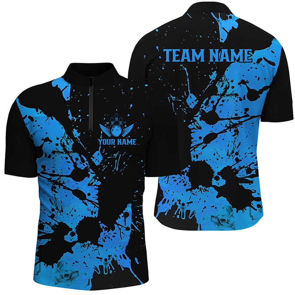 Custom Bowling Polo Shirts, Custom Name Black And Blue Bowling Team Shirts For Men And Women, Bowling League Jerseys