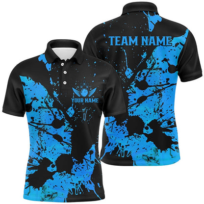 Custom Bowling Polo Shirts, Custom Name Black And Blue Bowling Team Shirts For Men And Women, Bowling League Jerseys