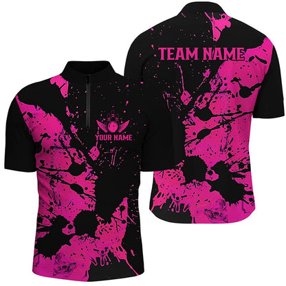 Custom Bowling Polo Shirts, Custom Name Black And Pink Bowling Team Shirts For Men And Women, Bowling League Jerseys