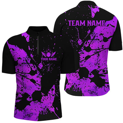Custom Bowling Polo Shirts, Custom Name Black And Purple Bowling Team Shirts For Men And Women, Bowling League Jerseys