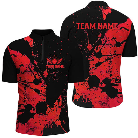 Custom Bowling Polo Shirts, Custom Name Black And Red Bowling Team Shirts For Men And Women, Bowling League Jerseys