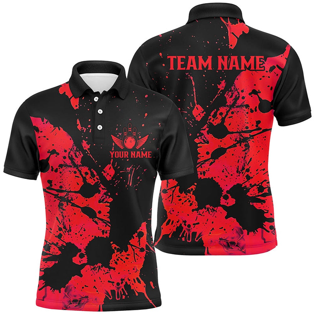 Custom Bowling Polo Shirts, Custom Name Black And Red Bowling Team Shirts For Men And Women, Bowling League Jerseys