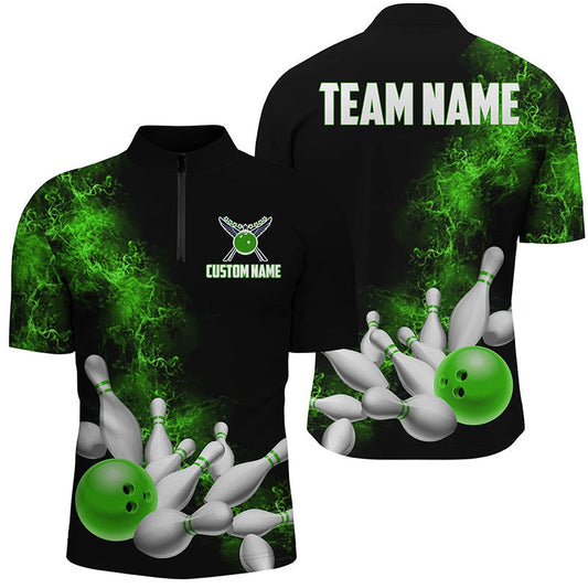 Custom Bowling Polo Shirts, Custom Name Unisex Strike Bowling Team Shirts For Men And Women, Bowlers Outfit Kelly Green