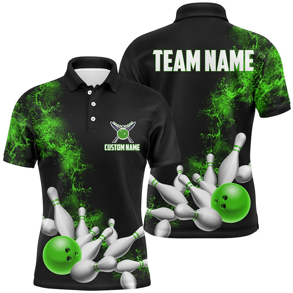Custom Bowling Polo Shirts, Custom Name Unisex Strike Bowling Team Shirts For Men And Women, Bowlers Outfit Kelly Green