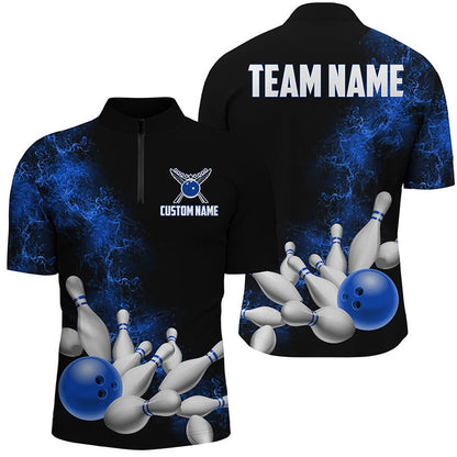 Custom Bowling Polo Shirts, Custom Name Unisex Strike Bowling Team Shirts For Men And Women, Bowlers Outfit Teal Blue