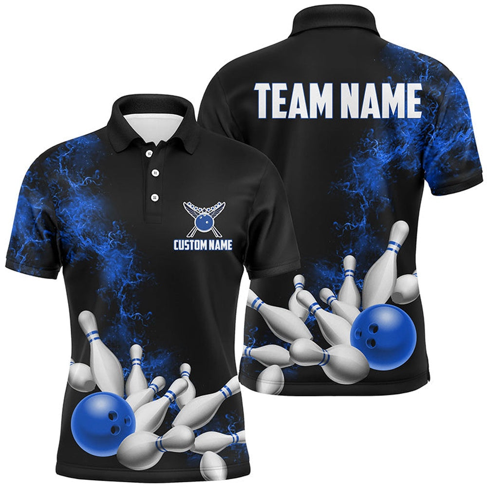 Custom Bowling Polo Shirts, Custom Name Unisex Strike Bowling Team Shirts For Men And Women, Bowlers Outfit Teal Blue