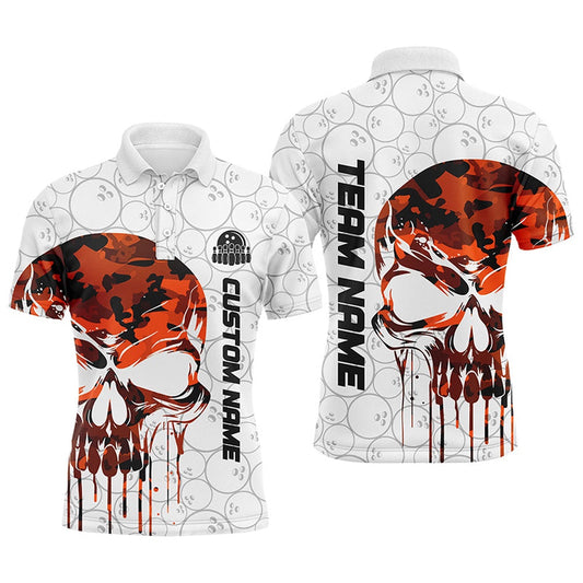 Custom Bowling Polo Shirts, Custom Orange Camo Skull Bowling Polo Shirts Men Team Bowling Jerseys Bowling League Outfit