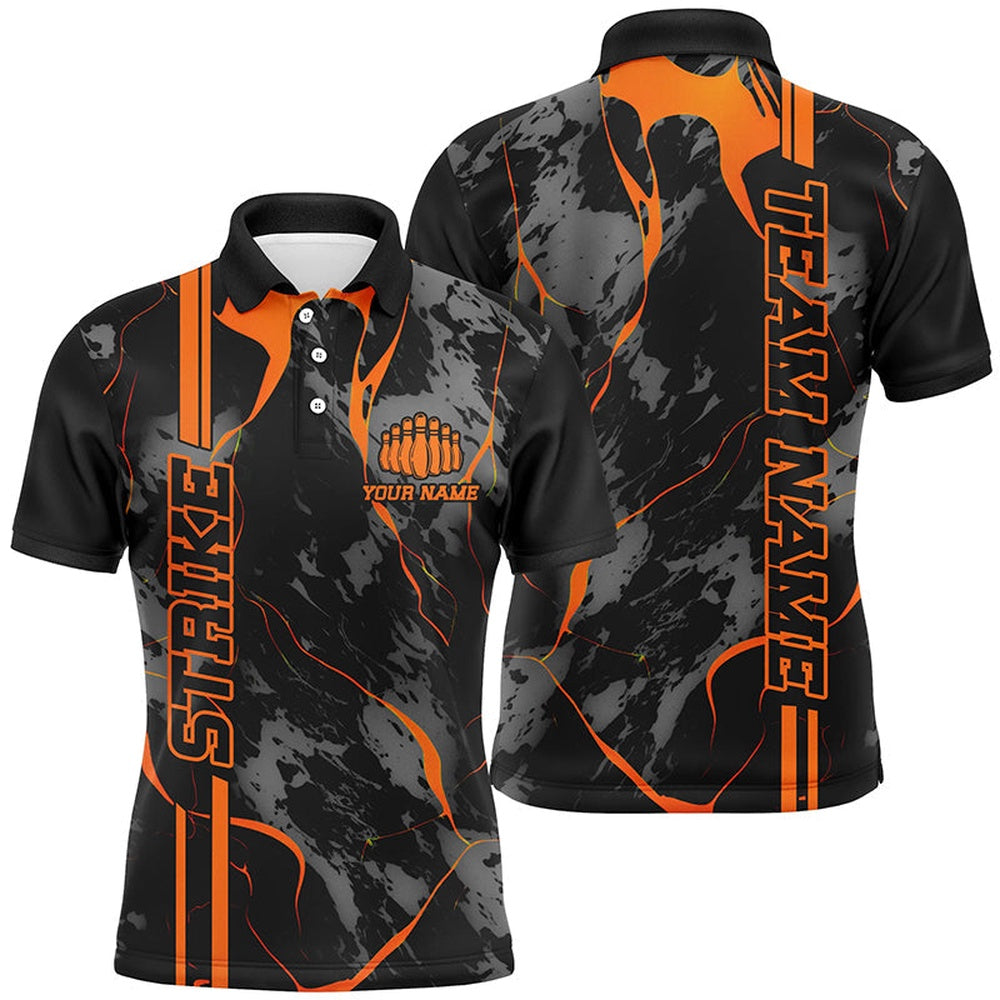 Custom Bowling Polo Shirts, Custom Orange Strike Bowling Shirts Men Polo Orange Camo Bowling Team Jerseys Bowling League
