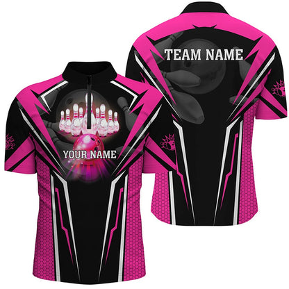 Custom Bowling Polo Shirts, Custom Pink Bowling Polo Shirts For Men, Strike Bowling Team Jerseys Bowlers Outfits