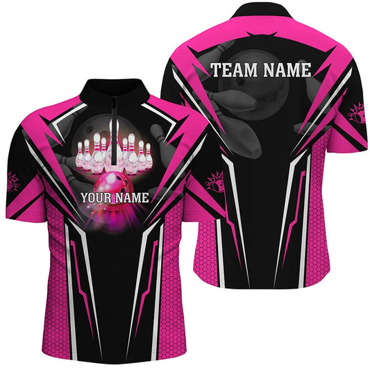 Custom Bowling Polo Shirts, Custom Pink Bowling Polo Shirts For Men, Strike Bowling Team Jerseys Bowlers Outfits