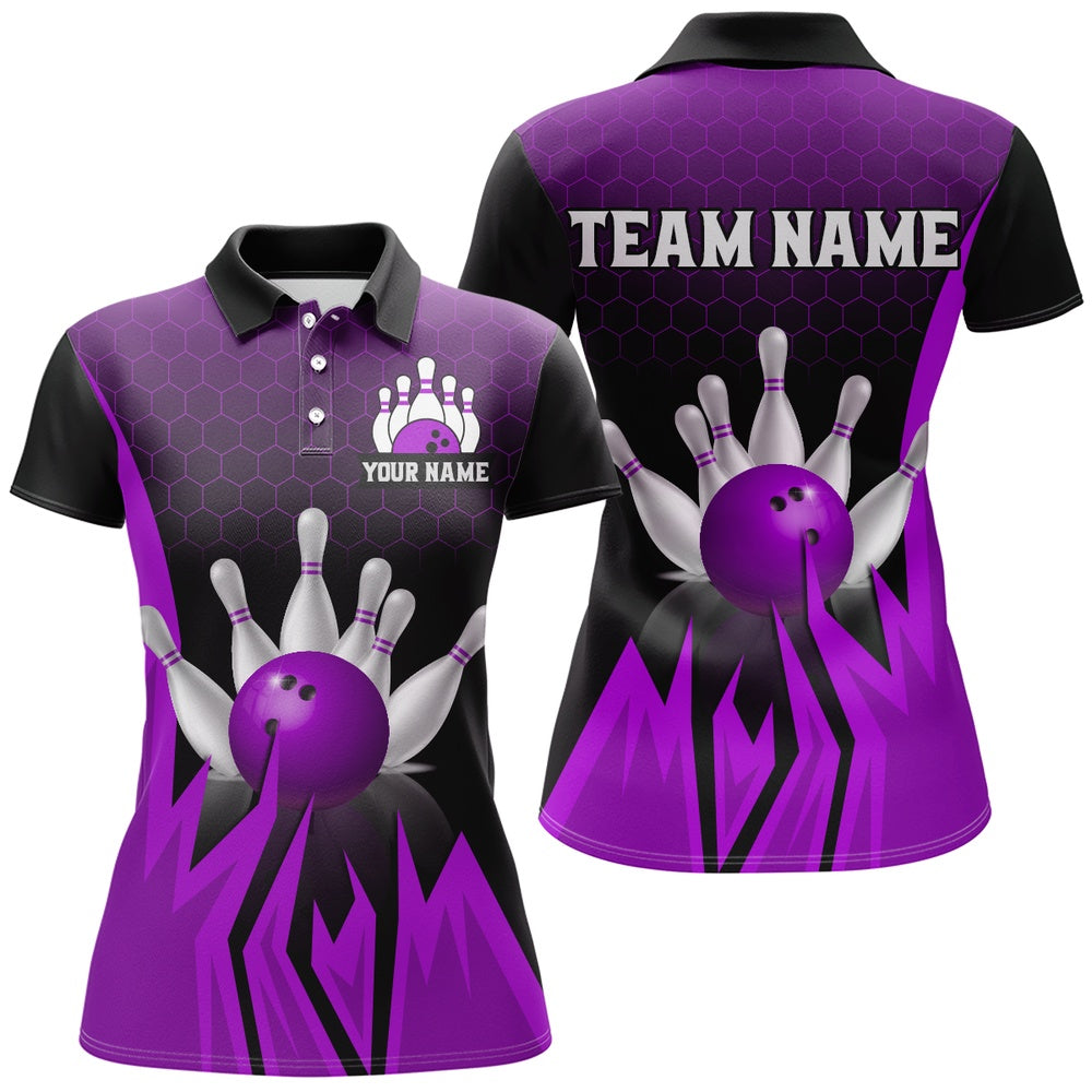 Custom Bowling Polo Shirts, Custom Purple Flame Bowling Polo Shirts For Men & Women Bowling Team Jersey