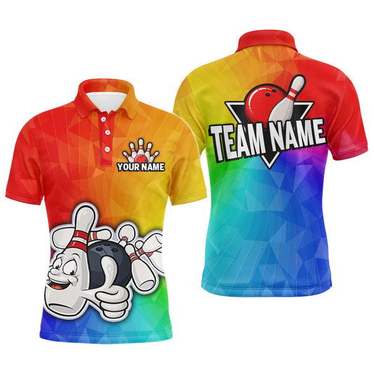 Custom Bowling Polo Shirts, Custom Rainbow Bowling Shirt For Men Bowling Jersey Bowling Team League Polo Shirt