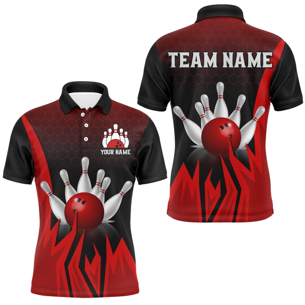 Custom Bowling Polo Shirts, Custom Red Flame Bowling Polo Shirts For Men & Women Bowling Team Jersey