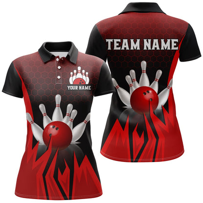 Custom Bowling Polo Shirts, Custom Red Flame Bowling Polo Shirts For Men & Women Bowling Team Jersey