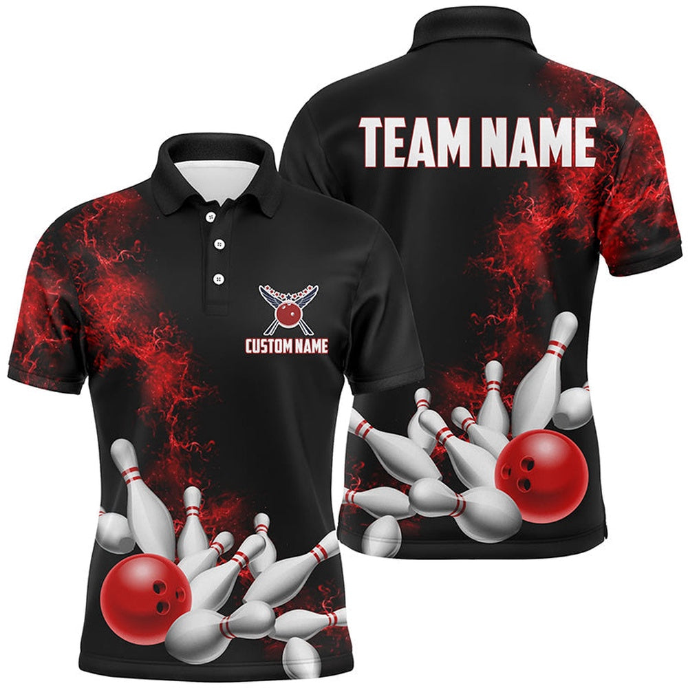 Custom Bowling Polo Shirts, Custom Red Strike Bowling Shirts For Men And Women Bowling Team Jerseys Bowling League Shirts
