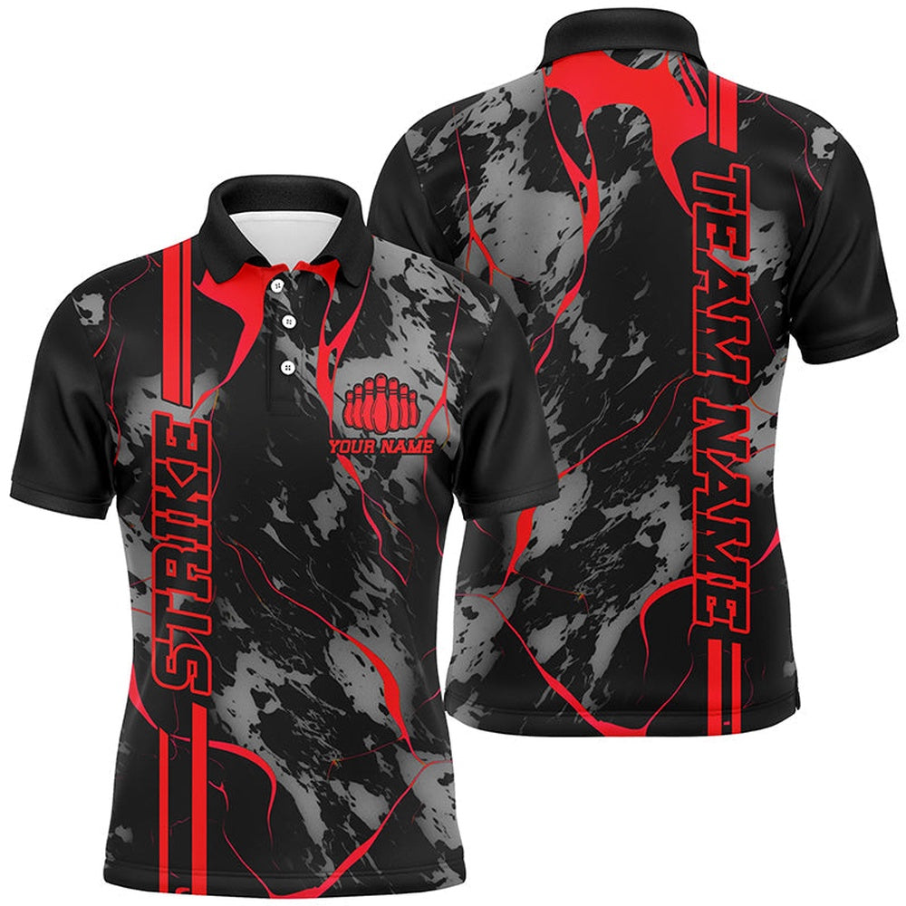 Custom Bowling Polo Shirts, Custom Red Strike Bowling Shirts Men Polo Red Camo Bowling Team Jerseys Bowling League