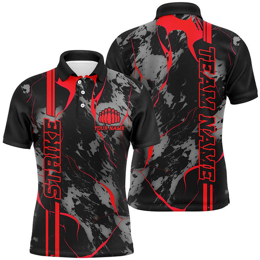 Custom Bowling Polo Shirts, Custom Red Strike Bowling Shirts Men Polo Red Camo Bowling Team Jerseys Bowling League