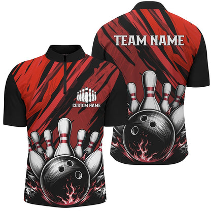 Custom Bowling Polo Shirts, Custom Red Strike Bowling Team Jerseys For Men And Women, Unisex Pin Bowling Tournament Shirts
