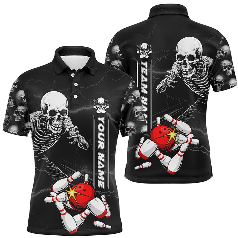 Custom Bowling Polo Shirts, Custom Skull Bowling Polo Shirts Unisex Halloween Skeleton Team Bowling Shirt