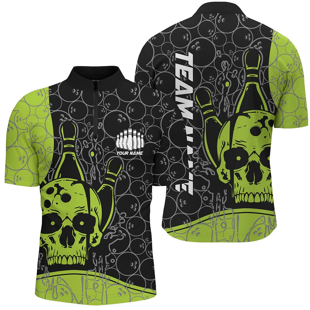 Custom Bowling Polo Shirts, Custom Skull Bowling Shirts For Men And Women, Green Bowling Team Jerseys Bowling Polo Shirt