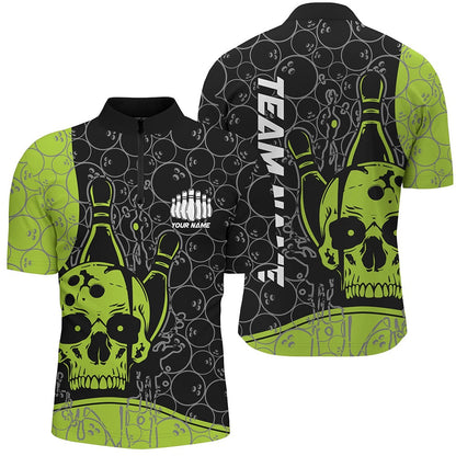 Custom Bowling Polo Shirts, Custom Skull Bowling Shirts For Men And Women, Green Bowling Team Jerseys Bowling Polo Shirt