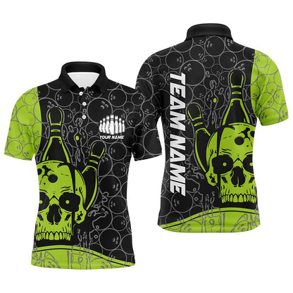 Custom Bowling Polo Shirts, Custom Skull Bowling Shirts For Men And Women, Green Bowling Team Jerseys Bowling Polo Shirt