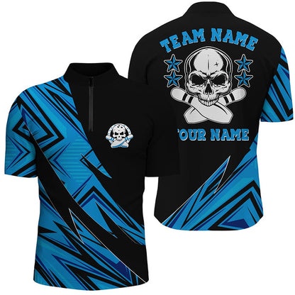 Custom Bowling Polo Shirts, Custom Skull Bowling Shirts For Men And Women, Skull Bowling Team Jerseys Blue