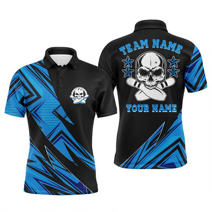 Custom Bowling Polo Shirts, Custom Skull Bowling Shirts For Men And Women, Skull Bowling Team Jerseys Blue