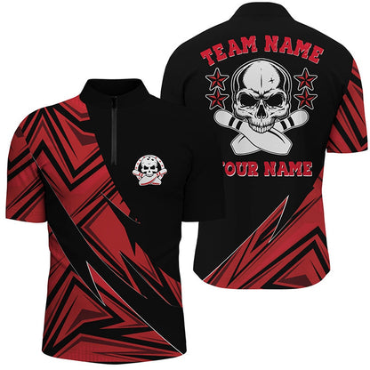 Custom Bowling Polo Shirts, Custom Skull Bowling Shirts For Men And Women, Skull Bowling Team Jerseys Red